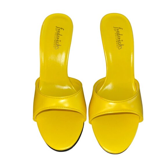 Fredericks of Hollywood Vintage 1990s Womens Mule Stiletto Size 7.5 Yellow New - Picture 2 of 8